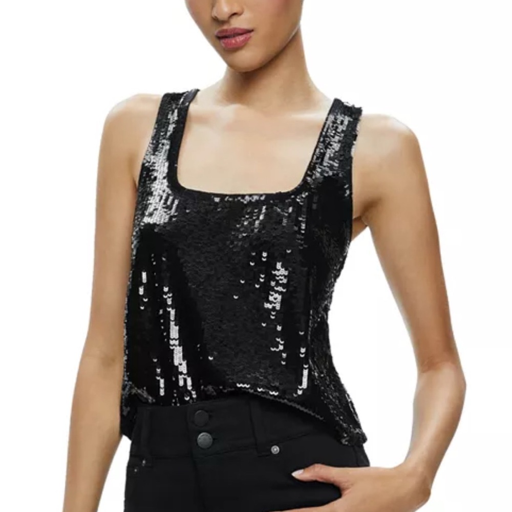 Alice + Olivia Black Sequin Tank Top
